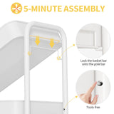 TOOLF 3 Tier Rolling Cart Storage Organizer, Metal Rolling Utility Cart with Wheels, Hooks & Bins Esthetician Craft Art Sturdy Storage with Pegboard for Bathroom, Kitchen, Office, Nursery Diaper TOOLF