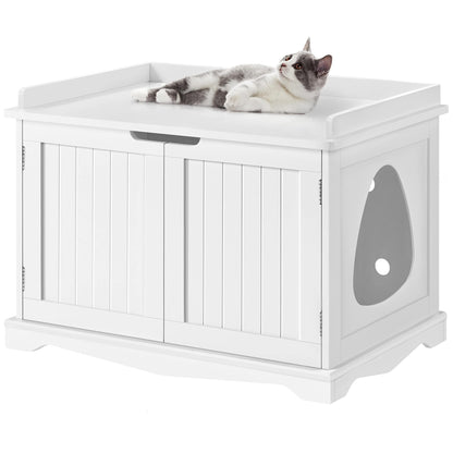 Yaheetech Cat Litter Box Enclosure, Hidden Cat Litter Box Furniture, Hidden Cat Washroom, Cat Crate, Decorative Storage Bench Pet Side Table for Large Cat Kitty, White - WoodArtSupply