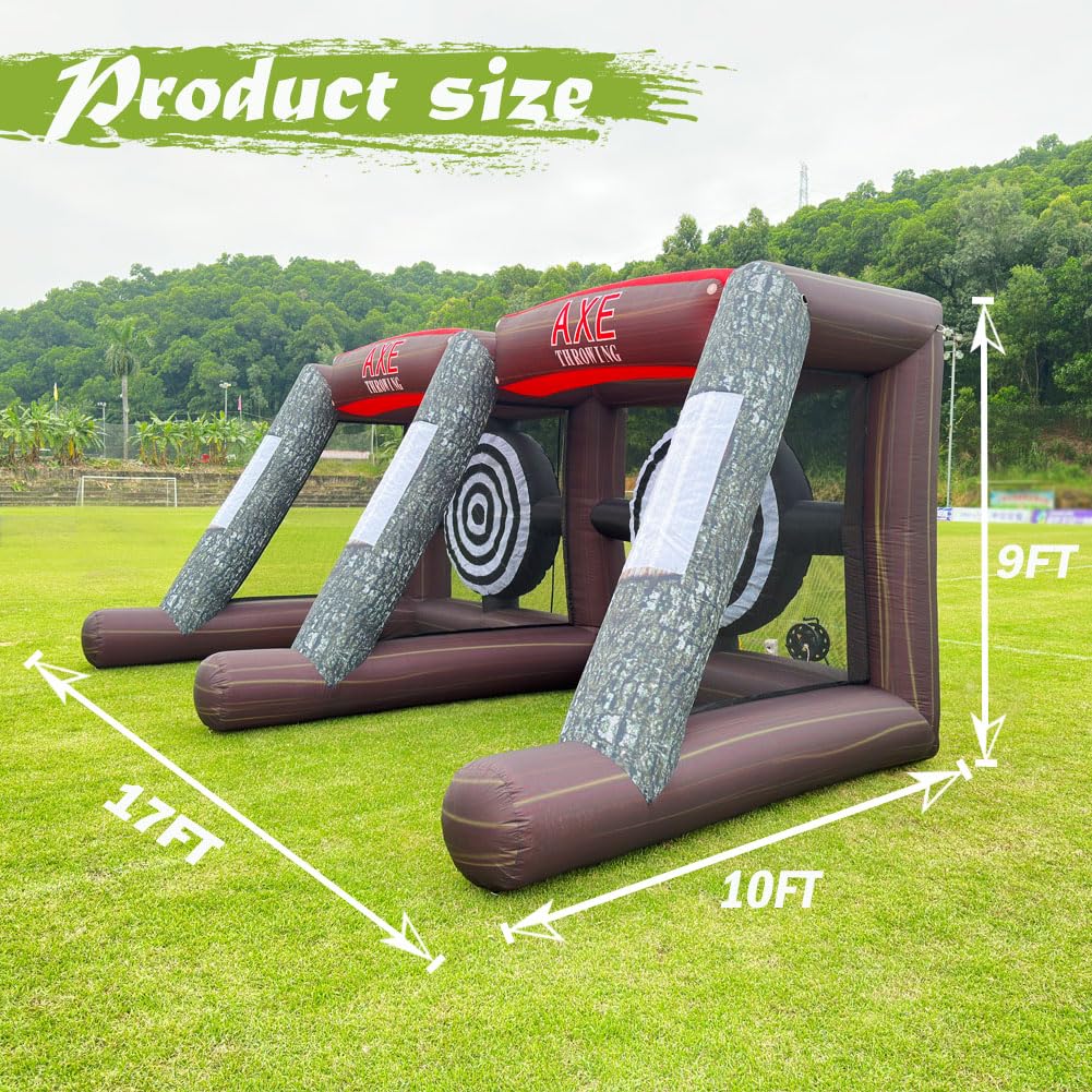 Dual Inflatable Axe Throwing Inflatable Ball Toss Target Dart Board with 24 Axes+16 Toss Ball+ 8 Soccer Balls for Interactive Sport Games, Double Darts for 2 Players WoodArtSupply