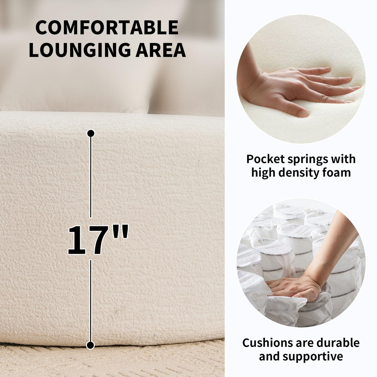 KEIKI Curved Chenille Modular Sectional Couches with Pillows, 4 Seater Oversized Upholstered Luxury Plush Cloud Sofa for Living Room Apartment, Full Compression Sponge, KEIKI