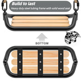 SELEWARE Hanging Wood Swing Seat Tree Swing for Kids, 100% Polyester Weather Proof Rope Heavy Duty Steel Tubing Structure Backyard Swing Set Replacement SELEWARE