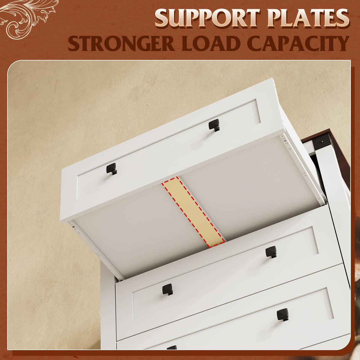 WLIVE Farmhouse White Dresser for Bedroom, 5 Drawer Dresser Storage Organizer, Tall Wood Dressers with Double Rustic Handle, Chest of Drawers for Living Room, Hallway, Closet WLIVE