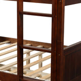KLMM Full Over Full Bunk Bed with Trundle, Solid Wood Bunk Bed with Ladder and Safety Guard Rail, Can Accommodate 5 Person, Apply to Bedroom/Dormitory (Walnut) KLMM
