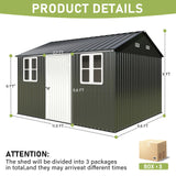 Vanacc 12x10.3x8.1 FT Galvanized Steel Outdoor Storage Shed with a Lockable Hinged Door and 2 Windows, Metal shed for Garden, Backyard, Dark Grey/White VanAcc