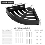 Wisfame Black Corner Shower Caddy - Rustproof Aluminium Triangle Shower Shelf - No Drill & Drill Installation - 2 Bathroom Shelves Wall Mounted (20LB Capacity/Tier) Wisfame