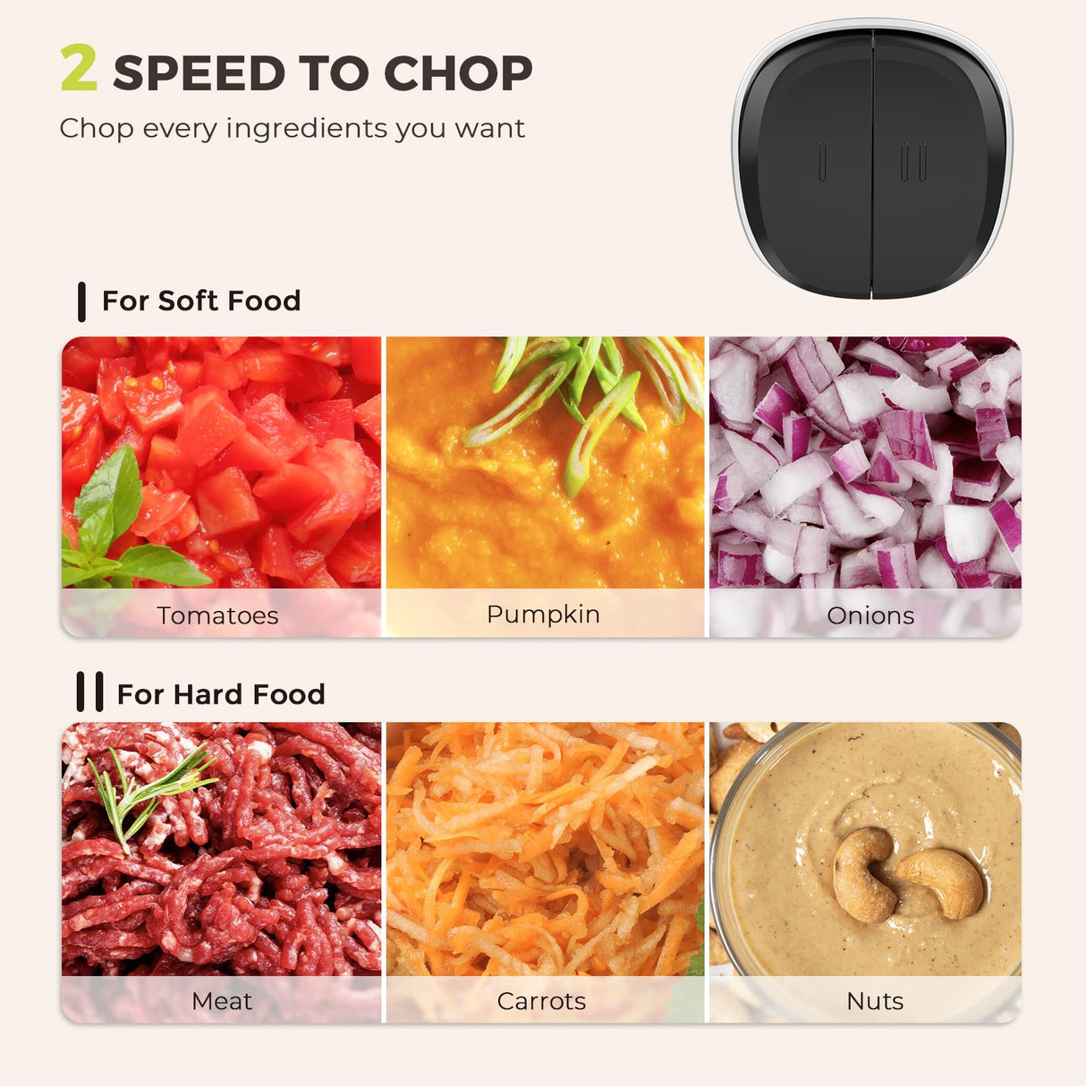 Syvio Food Processors with 2 Bowls, Meat Grinder 4 Bi-Level Blades, Mini Electric Food Chopper 450W, for Baby Food, Meat, Onion, Vegetables, 2 Speed, 8 Cup and 8 Cup syvio