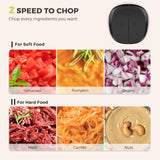 Syvio Food Processors with 2 Bowls, Meat Grinder 4 Bi-Level Blades, Mini Electric Food Chopper 450W, for Baby Food, Meat, Onion, Vegetables, 2 Speed, 8 Cup and 8 Cup syvio