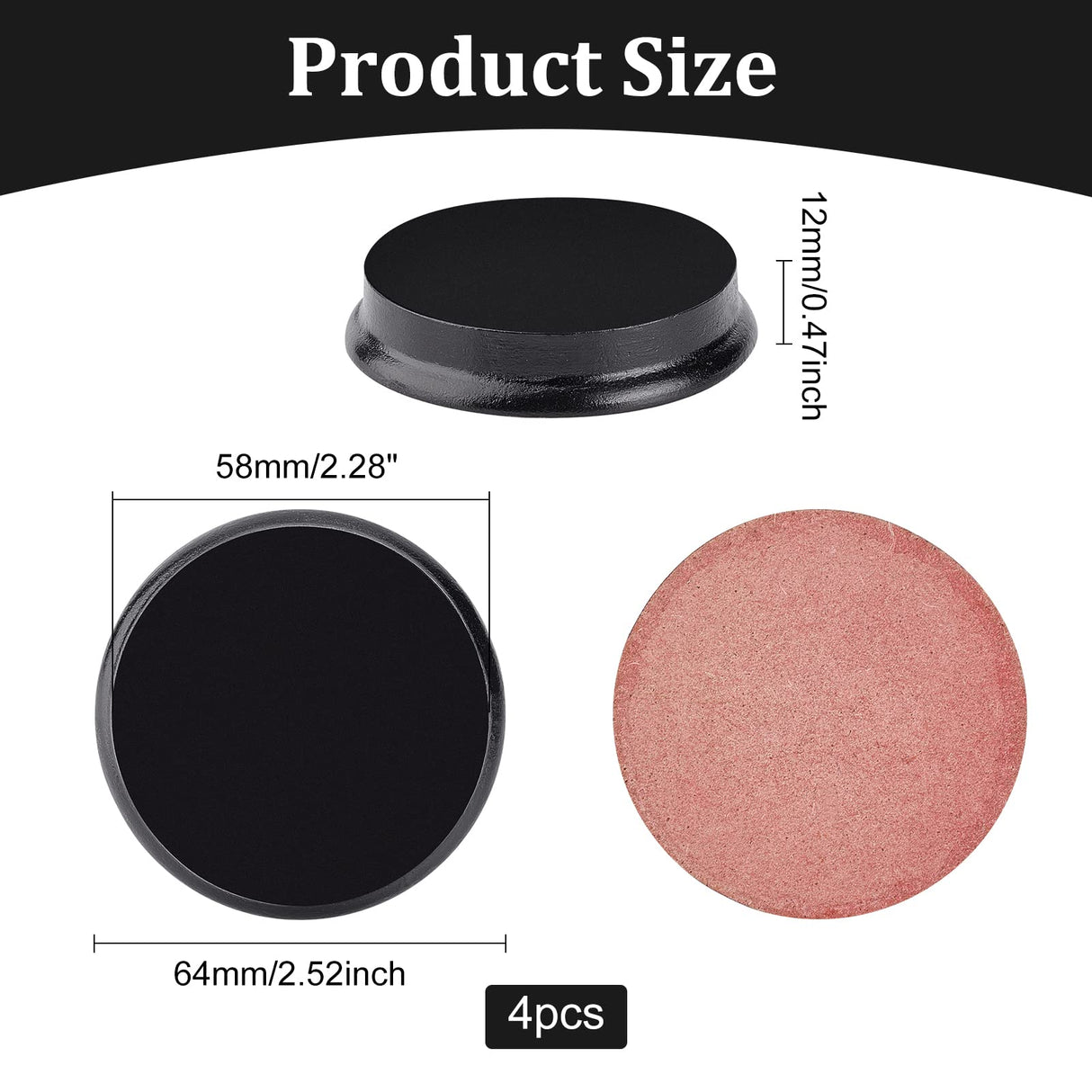 FINGERINSPIRE 4 pcs Round Model Wood Bases 2.52x0.47inch Black Lacquer Surface Round Wooden Plaque Flat Wood Bases for Doll, Clay or Pottery Display Holders, Photography Prop Display Bases FINGERINSPIRE