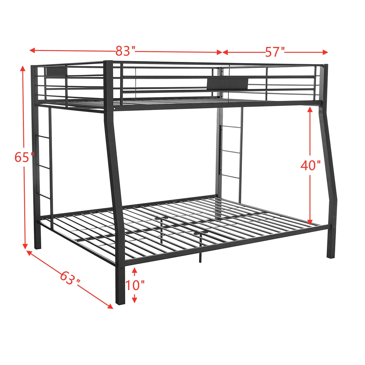 LEEKOUS Upgraded Version Thicken Metal Full XL Over Queen Bunk Bed, Best Industrial Style Heavy Duty Bunk Beds Frame with Side Ladder and Safety Guard Rails for Kids, Adults (Full XL/Queen) LEEKOUS