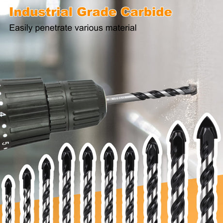 Professional Masonry Drill Bit Set (10PCS) for Glass/Brick/Plastic/Cement/Wood/Tile/Etc, Industrial Strength Carbide Drill Bit Tip, 1/8"-1/2" by TITGGI TITGGI