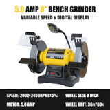 Woodskil Digital Display 8 Inch Variable Speed Bench Grinder, 3/4HP 5.0 Amp Power Bench Grinder with Work Light, Adjustable Tool Rest and Cast Iron Base for Knife, Chisel Woodskil
