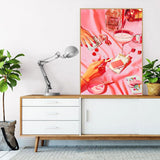 WUDWL Paint by Numbers Kit for Adults Framed Canvas, 3 Pack with Wooden Easel,Paint by Numbers for Kids Ages 8-12, Pink Tablecloth DIY Acrylic Landscape Oil Painting Arts Crafts, 9.45x11.8inch WUDWL