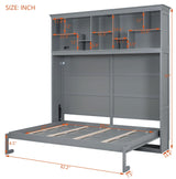 Merax Farmhouse Solid Wood Murphy Bed Chest with Top Shelves & USB Charging, Storage Wall Platform Bed with Wood Slat Support/Space Saving Queen,Gray Merax