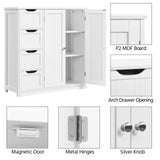 Yaheetech Wooden Bathroom Floor Cabinet, Side Storage Organizer Cabinet with 4 Drawers & Double Doors, Freestanding Entryway Storage Unit Console Table, Bathroom Furniture Home Decor, White Yaheetech