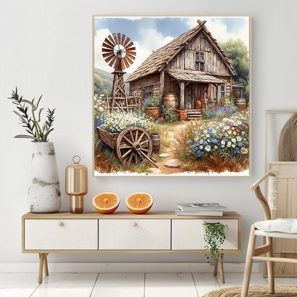 LILEIDECO Wooden House and Sunflowers Diamond Painting Kits for Adults DIY 5D Diamond Art Paint with Round Diamonds Full Drill Gem Art Painting Kit for Home Wall Decor Gifts 13.7x13.7inch LILEIDECO