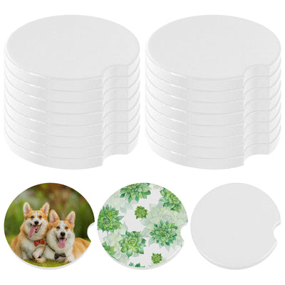 Framendino, 16 Pack Ceramic Car Coasters Sublimation Blanks 2.6" Blanks Sublimation Coasters Cupholders Cup Coaster with Finger Notch for Keeping Drink Spill