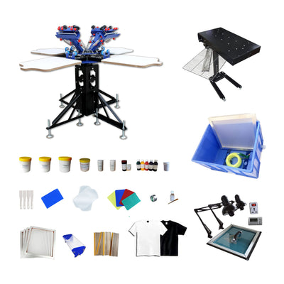 Tianiuseen 4 Color 4 Station Screen Printing Kit Table Type Micro-Adjust Silk Printing Press Machine Flash Dryer and Silk Printing Press Equipment Material for T-Shirt DIY