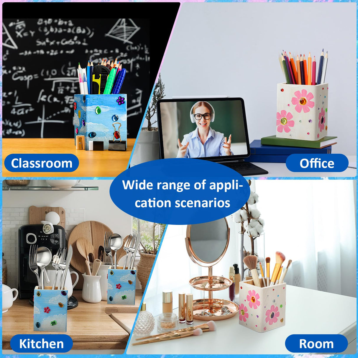 Blueweenly 12 Pcs Wood Pen Holder Unfinished Wooden Boxes, 4 Sets 12 Color Watercolor Paints and 1 Set Acrylic Stickers for DIY Crafts Birthday Party Favor Gift Supplies Blueweenly