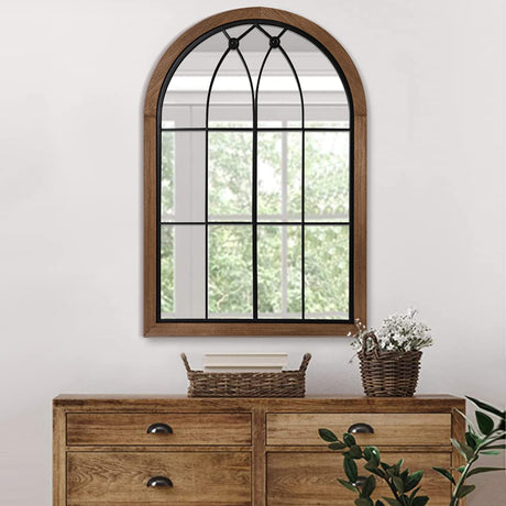 blue page Arched Mirror, Farmhouse Arch Mirror Wall Decor, Decorative Wall Mirror Like Window, Rustic Accent Mirror, Wood Framed Mirror for Bathroom Vanity, Bedroom, Entryway, Living Room blue page