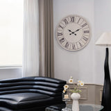 PILIHOME Large Farmhouse Wall Clock - 24 inch, Rustic White, Distressed Roman Numeral, Metal Face, Battery Operated, Modern Farmhouse Decorative Wall Clock for Living Room Decor PILIHOME