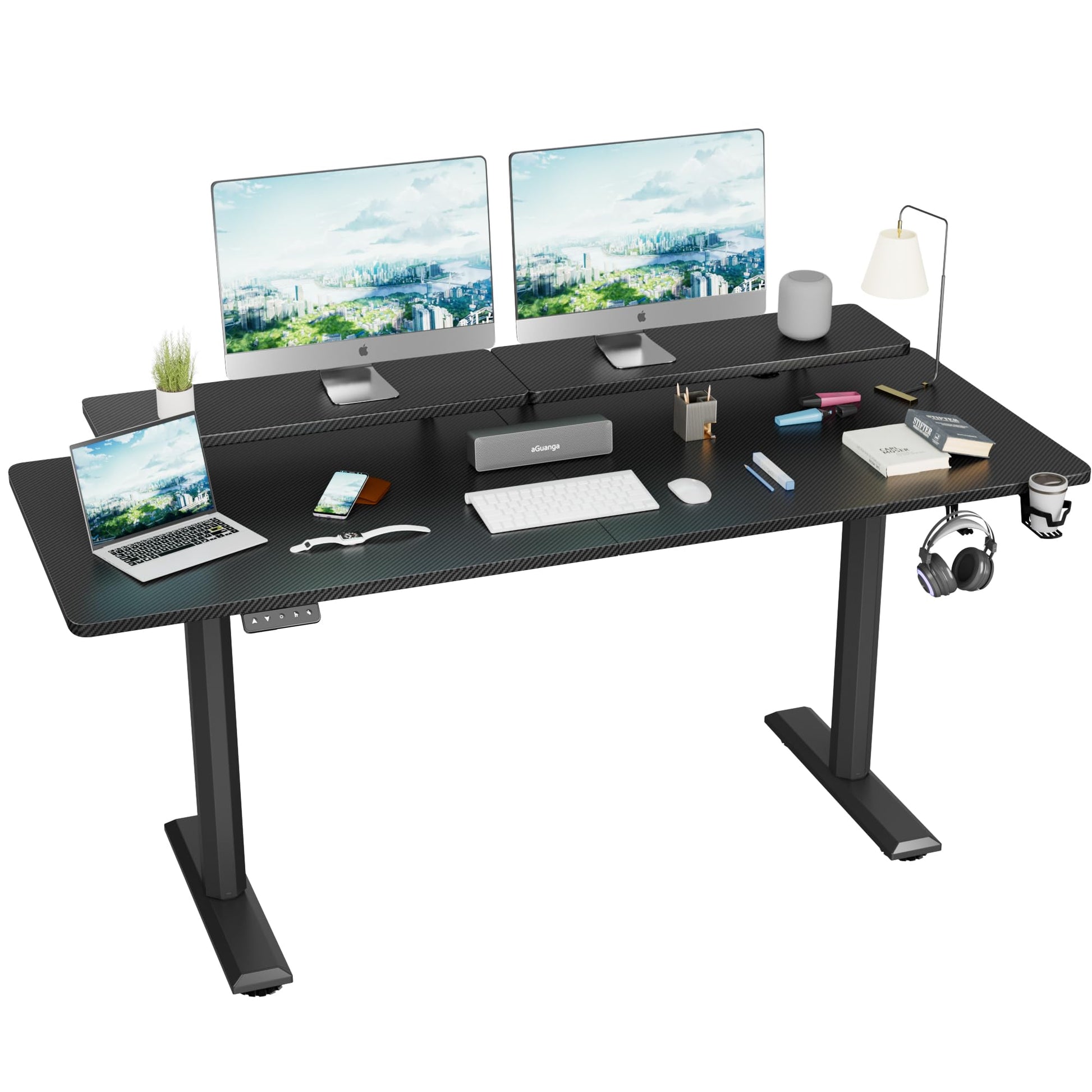 JUMMICO Electric Standing Desk, Adjustable Height Desk 63 x 27 Inch with Monitor Stand, Home Office Computer Desk (Black) - WoodArtSupply