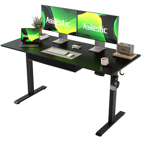 Agilestic Adjustable Height Electric Standing Desk with Storage Wooden Drawer, 55 x 24 Inches Stand Up Home Office Computer Gaming Table for Work Office Home, Black Agilestic