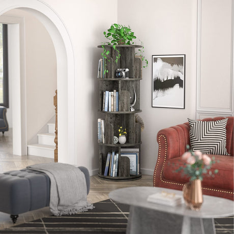 Aheaplus 360° Rotating 4-Tier Corner Bookshelf - Space-Saving Black Bookcase for Small Rooms Aheaplus