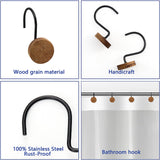 Shower Curtain Hooks, Wood Decorative Shower Curtain Rings, Modern Round Log Shower Curtain Hangers, 12PCS Shower Hooks for Shower Curtain Rod, Bedroom, Living Room (Black) JTDTH