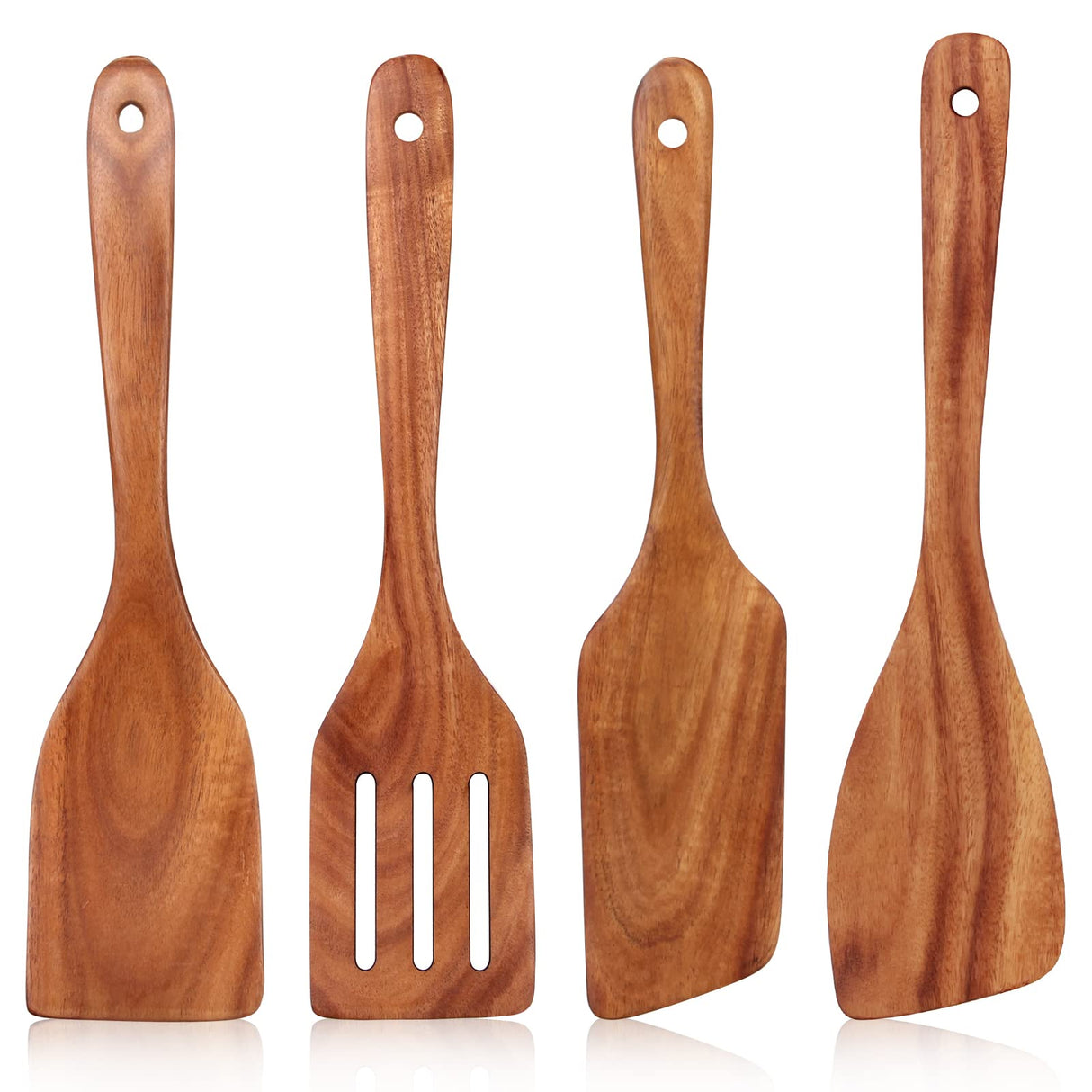 Best Wooden Spatula for Cooking Non Stick Kitchen Utensils Teak Wood Spatula Set of 4 Flat Slotted Turner Spatula for Baking Mixing Scraping Fish Spatula Wood Cooking Utensil Set Egg Flipper Spatula Ayiaren