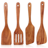 Best Wooden Spatula for Cooking Non Stick Kitchen Utensils Teak Wood Spatula Set of 4 Flat Slotted Turner Spatula for Baking Mixing Scraping Fish Spatula Wood Cooking Utensil Set Egg Flipper Spatula Ayiaren
