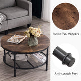 VINGLI Round Coffee Table with Storage - 31.5" Rustic Farmhouse Design, Industrial Style with Metal Shelf VINGLI