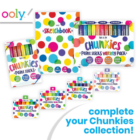 Ooly Shrink-Its! 28 PC DIY Shrinking Art Kit That Creates Charms and Tags & Chunkies Quick Drying Tempera Paint Sticks for Kids Set of 12 Classic Colors Ooly