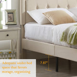 VECELO Queen Upholstered Platform Bed Frame with Adjustable Button Stitched Panel Headboard,Strong Wood Slat Support,Velcro Design,Mattress Foundation/Easy Assembly,Beige VECELO