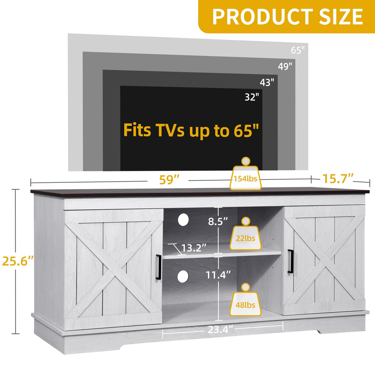 DWVO Farmhouse TV Stands for Living Room, Entertainment Center with Storage, TV Stand for 65 Inch TV with Double Barn Doors & Storage Cabinets, Rustic TV Cabinet Media Console, Espresso & Grey White DWVO