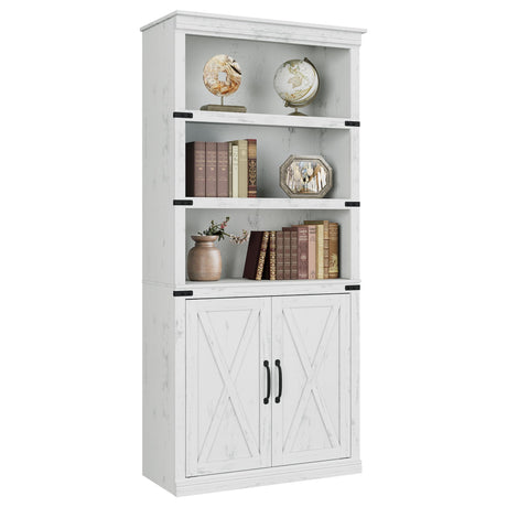 CABIHOME 5 Tier Book Shelf, Farmhouse Book Case with Cabinet, 68.7" Tall Book Shelf with Storage Doors, Wooden 5 Shelf Book Case for Home Office, Living Room, Bed Room CABIHOME