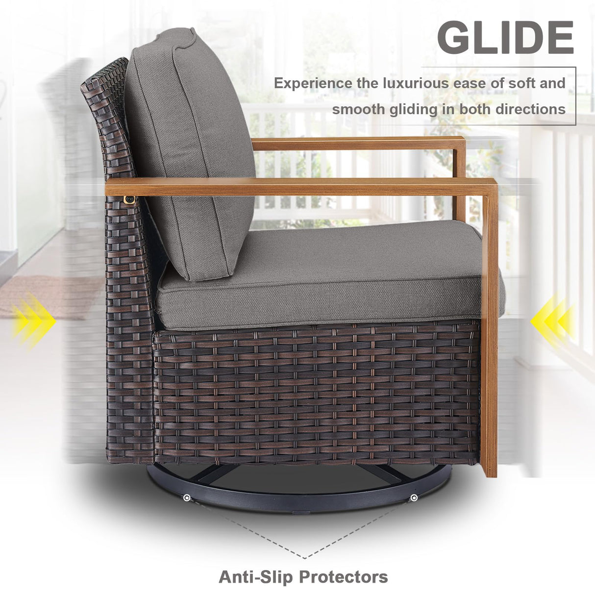 6 Piece Outdoor Patio Furniture Set with Propane Fire Pit Table, Wicker Patio Conversation Set with 2 Swivel Rocker Chairs Rattan Sofa and Removable 4" Thick Cushions for Deck Backyard Belord