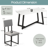 HUGROVE 5-Piece Dining Table Set, 47.27'' Faux Marble Rectangular Table with 4 Linen Upholstered Dining Chairs, Modern Kitchen & Dining Room Furniture for Apartment (Silver) HUGROVE