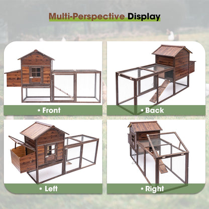 160IN Chicken Coop Wooden Large Hen House for Chickens, Waterproof Outdoor Poultry Cage for Small Animals with Upgraded Nesting Box(Brown)