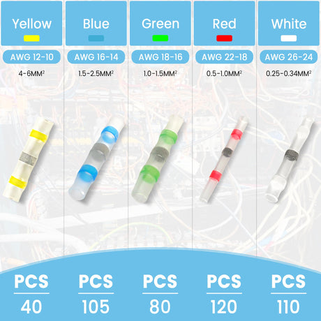455 PCS Heat Shrink Self Soldering Butt Connector, Solder Seal Wire Connectors Kit, Waterproof Wire Solder Stick Splice Connector for Marine Electrical Automotive (5 Colors/5 Sizes/ 26-10 Gauge) AKOSN