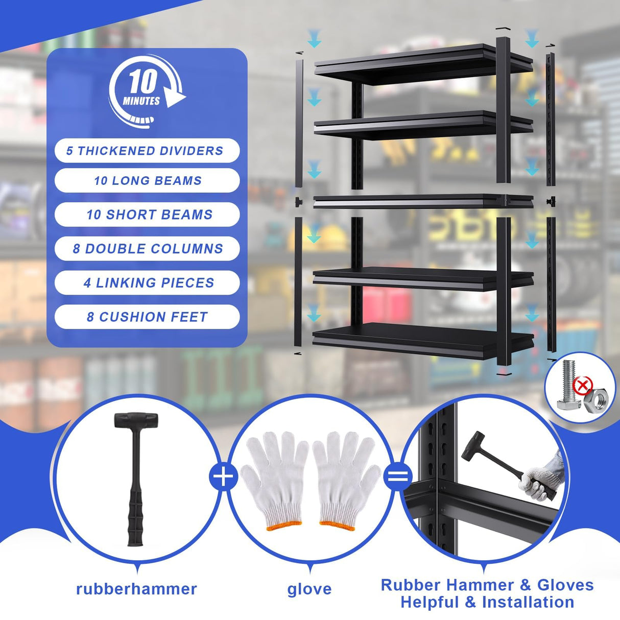 EWZXDB Garage Shelving 3000lb Heavy Duty Shelving, Garage Storage Shelves Adjustable Metal Shelf, 5 Tier Utility Shelves Unit, Metal Shelf Rack for Basement, Industrial Black 72''H*35.4''W*15.7''D EWZXDB