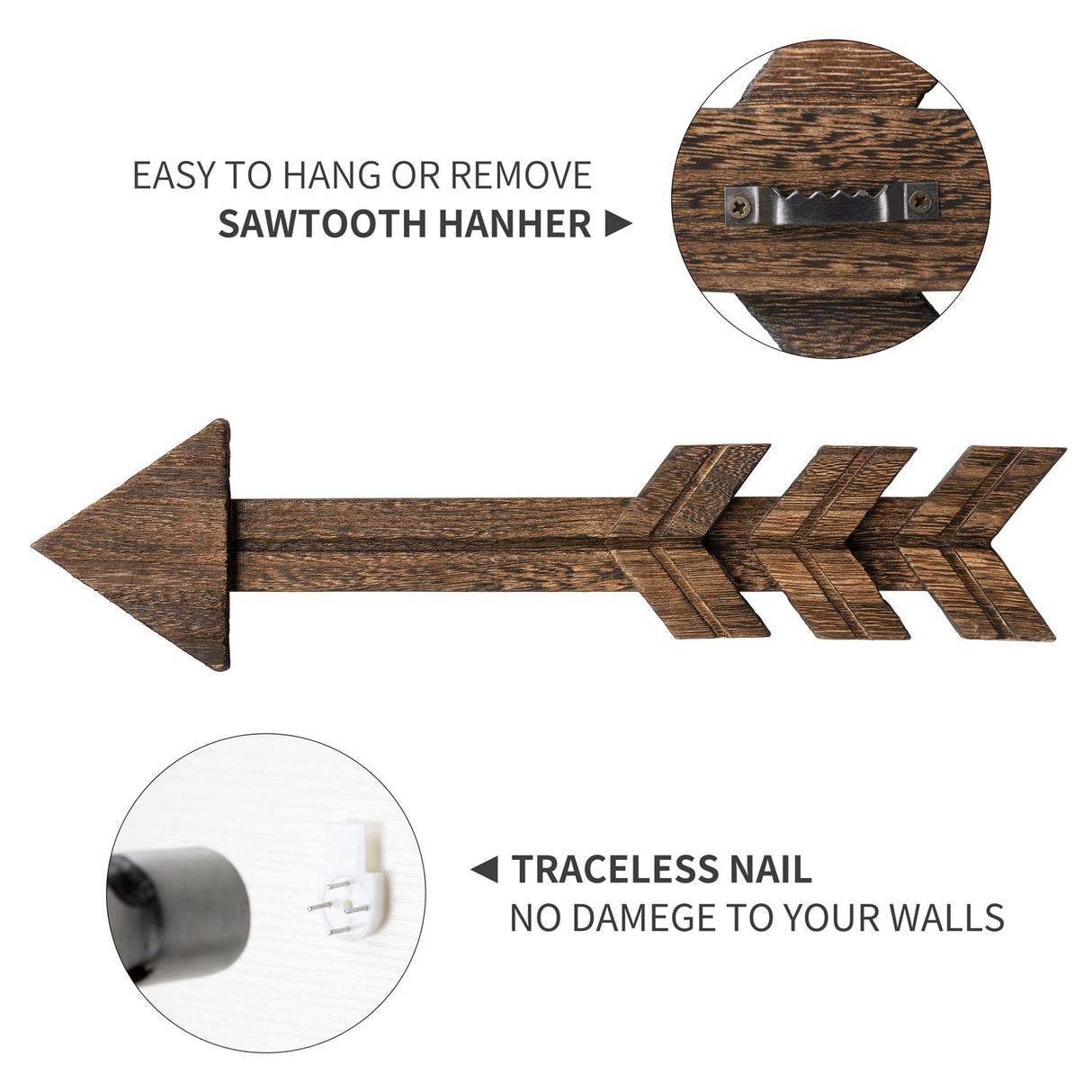 Dahey Rustic Wooden Arrow Wall Decor Farmhouse, 15" Wood Arrows Sign Wall Hanging Art Christmas Decoration for Home or Wedding, Set of 2 Dahey