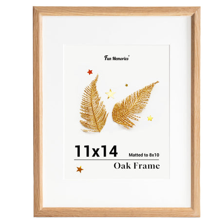 Fun Memories 11x14 Oak Picture Frame for Wall, 11x14 Frame with Matted to 8x10, Solid Wood Picture Frames for Wall Art Photo and Prints (Beige, 1 Pack) Fun Memories