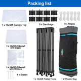 COBIZI 10x30 Pop up Canopy Tent 10x30 Canopy with 8 Sidewalls Waterproof Heavy Duty Commercial Canopy Tent for Parties Outdoor Tent Garden Gazebo Tent, Carry Bag with Wheel(10x30ft, White) COBIZI