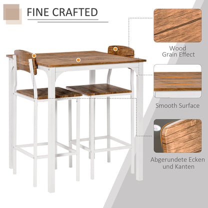 HOMCOM 3-Piece Industrial Counter Height Bar Table Set with Stools in Walnut and White