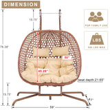 Double Swing Egg Chair with Stand, Foldable Wicker Hanging Swing for Outdoor Garden Patio, 2 Person Egg Chair Loveseat with Removable Cushions (Beige) iJLTMUU