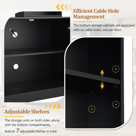 97.4"W Elegant 4-Piece Wall Unit Entertainment Center with Bookshelf for TVs Up to 70", Versatile TV Stand with Adjustable Shelf and Bridge, Mid-Century Media Console for Living Room (Black/TV) Hlcodca