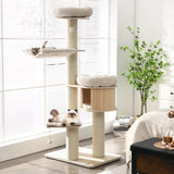Tangkula Modern Cat Tree, Multi-Level Large Cat Tower w/Cat Condo, Hammocks & Hanging Basket, Tall Cat Tree w/Sisal Posts, Washable Cushions, Wood Cat Trees and Towers for Indoor Large Cats Tangkula