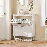 Homleke Farmhouse Shoe Storage Cabinet with 2 Flip Drawers and Barn Door Design, Adjustable Shelves, Modern Hidden Slim Narrow Shoe Rack Cabinet for Entryway, Foyer, Hallway, Living Room, White Homleke