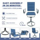 MELLCOM 5 Pieces Outdoor Dining Set, 4 Swivel Rocker Chairs with High Back Textilene & Square Metal Dining Table with Umbrella Hole, Patio Furniture Set for Porch, Garden, Backyard, Deck, Blue MELLCOM