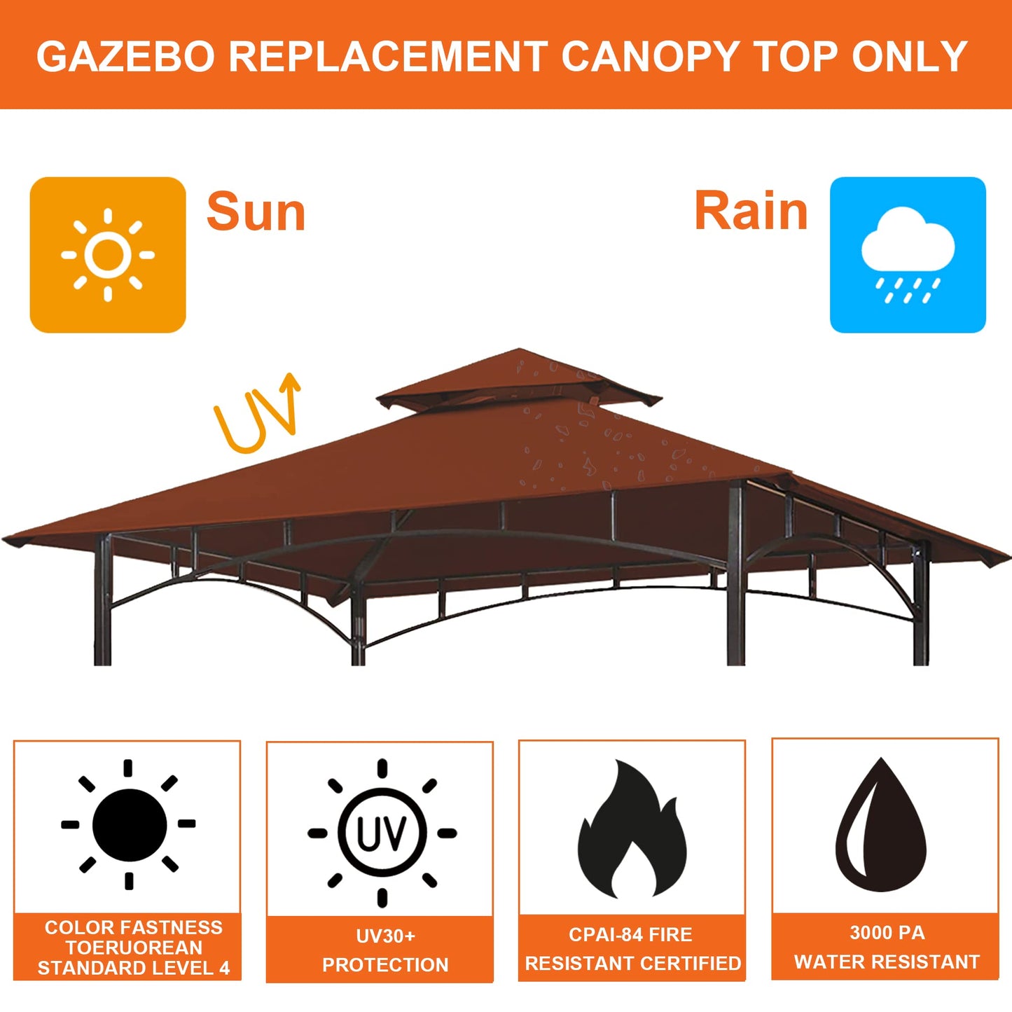 Eurmax USA High Performance Grill Gazebo Canopy Replacement Cover 5x8 BBQ Gazebo Shelter Top(Rust Red)